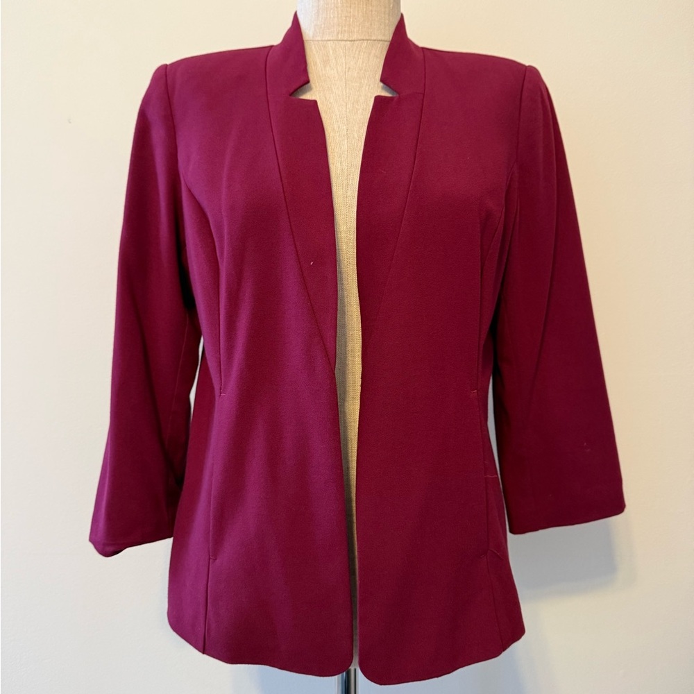 Kensie Marni Notch Collarless Blazer Burgundy Wine 3/4 Sleeve Jacket StitchFix M - Picture 2 of 5